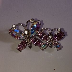 Avon Iridescent Butterfly Brooch with Pink and Silver Hues